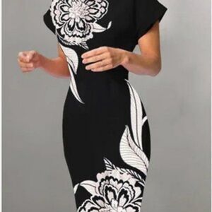 Stylewe Elegant Black and White Floral Dress